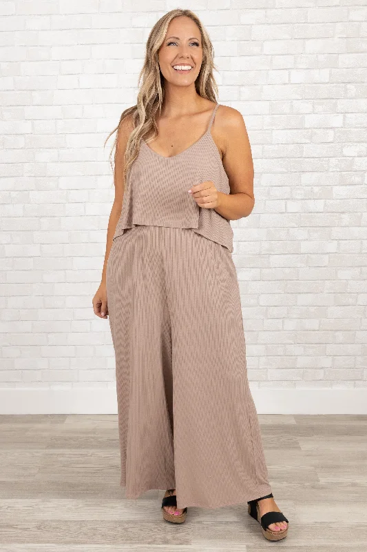 textured dressFinding My Peace Jumpsuit, Ash Mocha