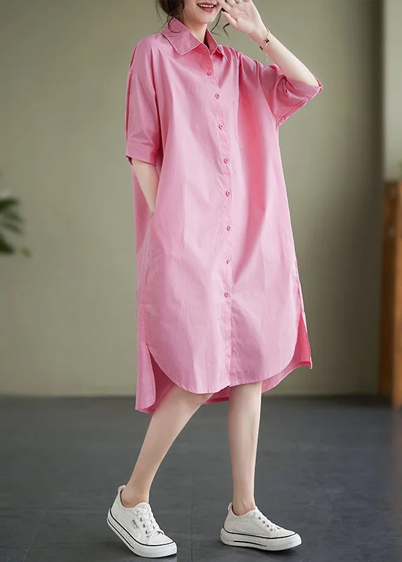 satin midi dressPlus Size Pink Peter Pan Collar Cotton Shirts Dress Summer