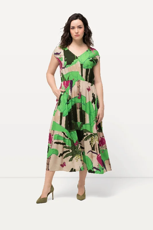 ruffle dressUlla Popken Tropical Leaf Print Dress