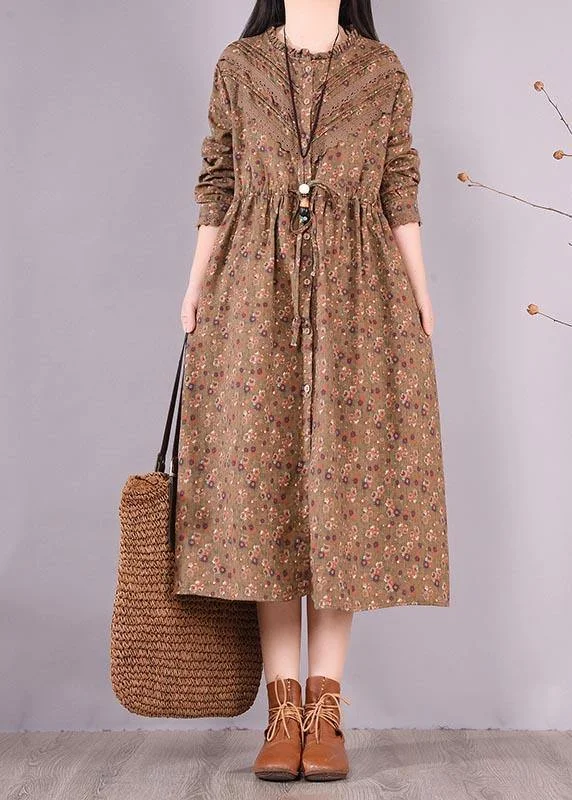 cocktail party dressUnique Chocolate Print Wardrobes O Neck Patchwork Maxi Spring Dress