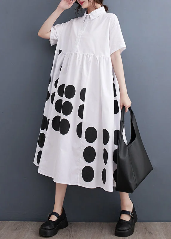 spaghetti strap dressVogue White Peter Pan Collar Dot Print Maxi Dress Summer