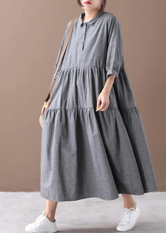 velvet dressBohemian gray clothes lapel Cinched Dresses spring Dresses