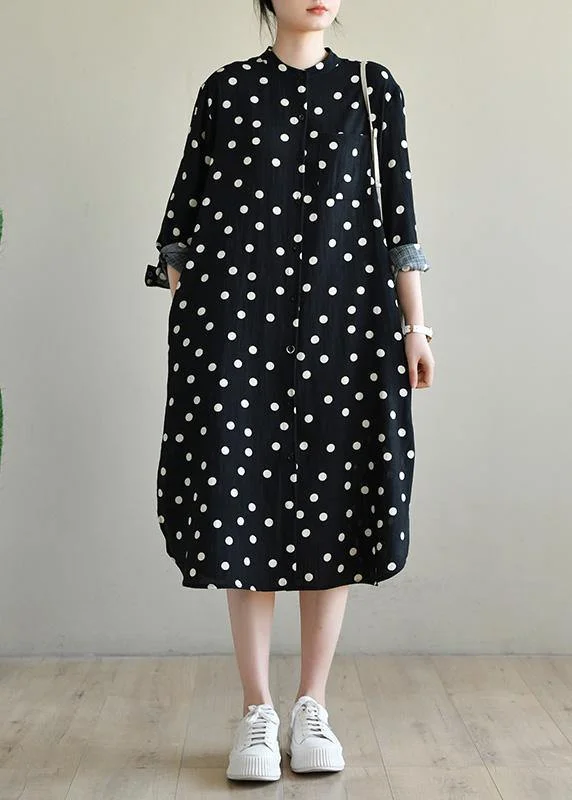 trendy wrap dressWomen Black Dot Button Spring Maxi Dress