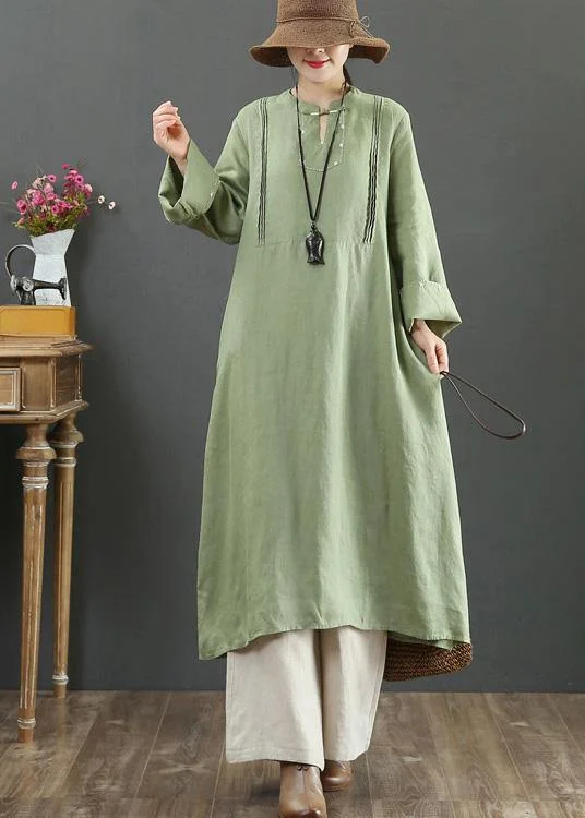 structured dressDIY Stand Collar Pockets Spring Tunic Shirts Green A Line Dress