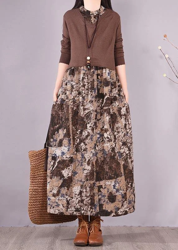 casual evening dressModern Patchwork Spring Dresses Design Chocolate Print Dresses