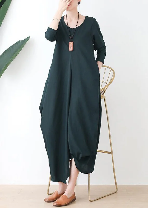 summer dressWomen o neck asymmetric fall Robes Shirts green Dress