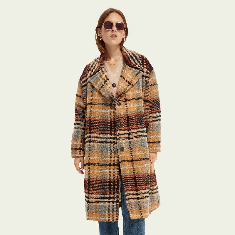 premium puffer coatOversized Plaid Bouclé Coat