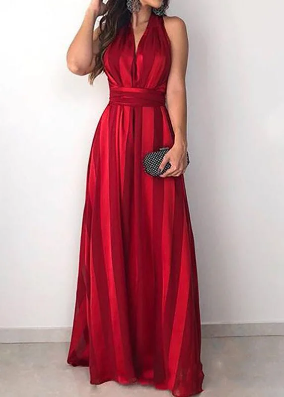 floral midi dressSlim Fit Red V Neck Tie Waist Cotton Dress Sleeveless