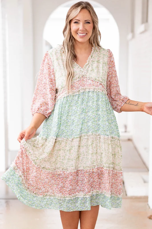 puff sleeve dressPerfect Gardens Dress, Pink Multi