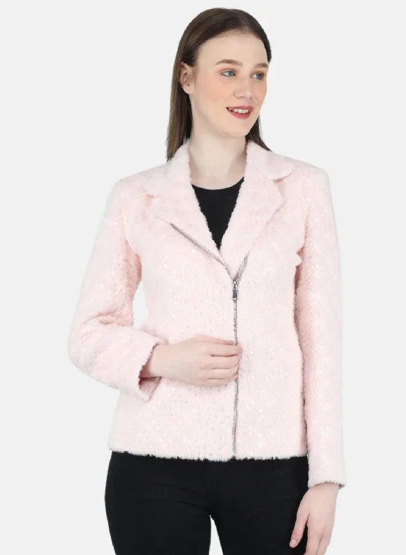 sporty jacketWomen Pink Embroidered Coat