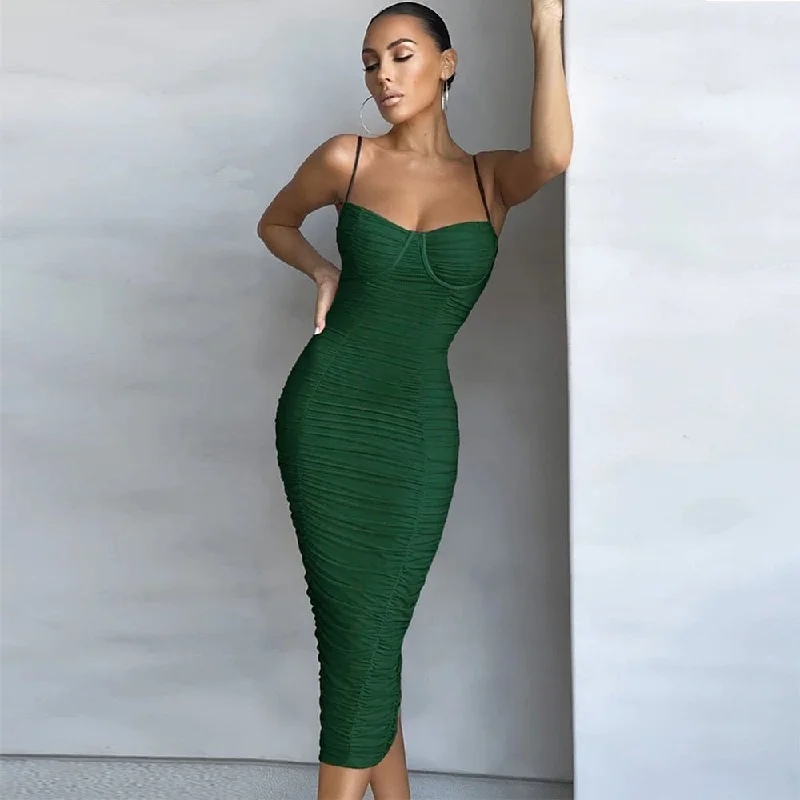 fitted cocktail dressJuliaFashion-Midi Bandage Bodycon Sexy Party Dress