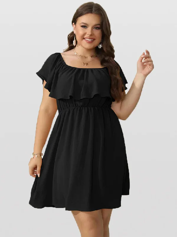 denim dressPlus Plain Off Shoulder Ruffle Elastic Waist Dress