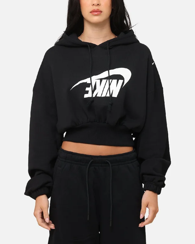 Nike Women's Sportswear Oversized Cropped Fleece Pullover Hoodie Black/Sail