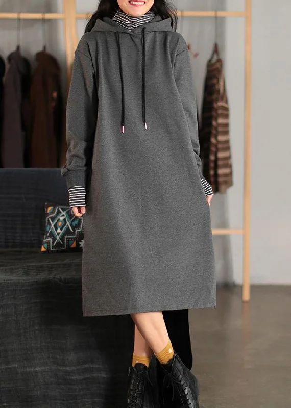 off-shoulder dressBeautiful Hooded Pockets Spring Clothes For Women Fabrics Gray Dress