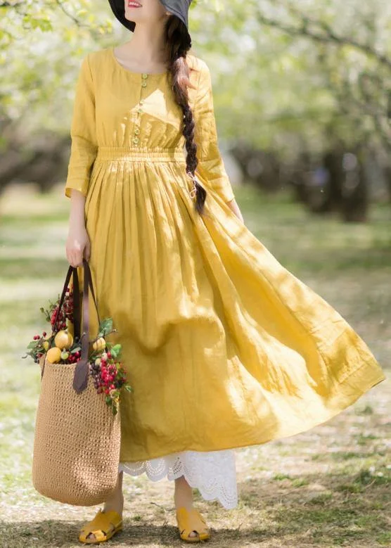 sophisticated dressDIY Yellow Outfit O Neck Half Sleeve Loose Spring Dresses