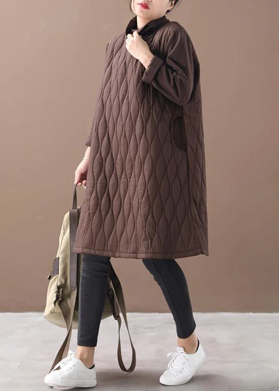 elegant shift dressHandmade high neck pockets spring clothes Inspiration chocolate Dresses