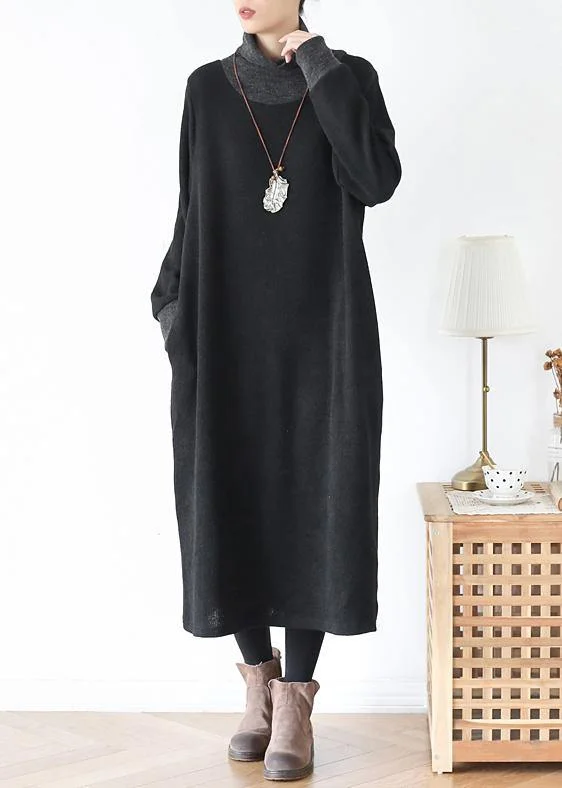 fitted cocktail dressDIY high neck patchwork Tunics Inspiration black loose Dresses