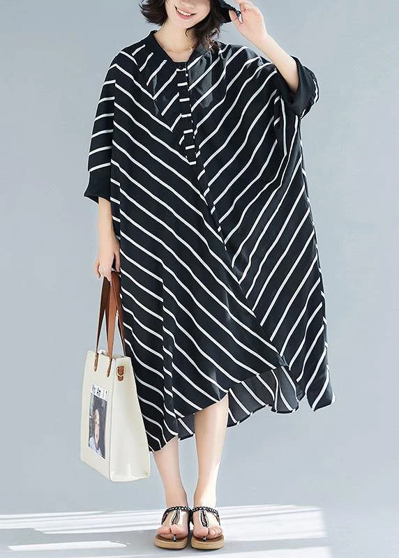 cocktail party dressBeautiful Asymmetric Spring Black Striped Robes Dresses