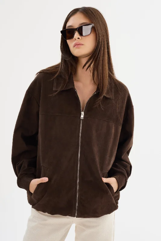 comfortable outerwearCADEN | Oversized Suede Bomber Jacket