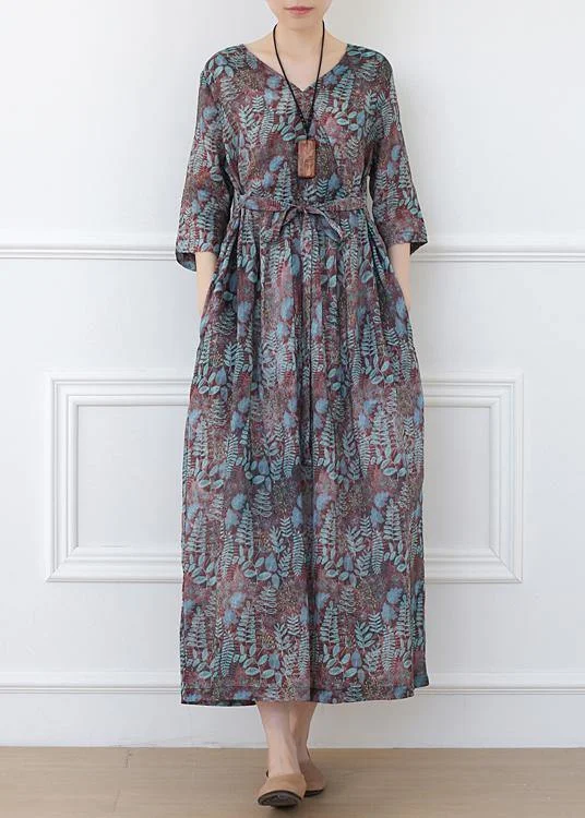 knit dressCasual Print Linen Dress V Neck Half Sleeve Spring Dress