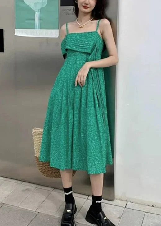 denim dressSexy Green Cold Shoulder High Waist Cotton Spaghetti Strap Dress Sleeveless