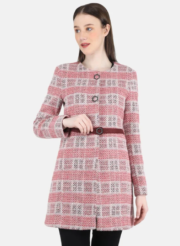 oversized trench coatWomen Pink Check Coat