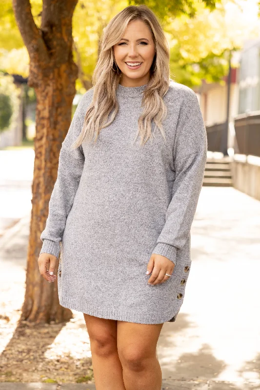 long sleeve dressLittle Do You Know Dress, Heathered Gray