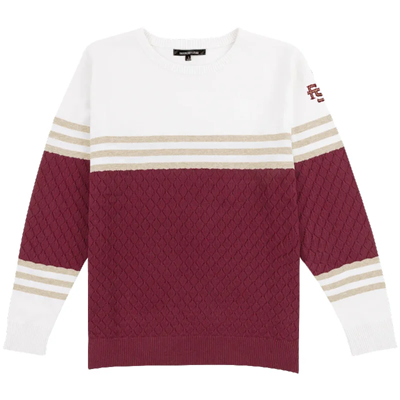 outdoor adventure coatEmerson Street Women's Stacked FSU Cotton Knit Sweater - White/Garnet