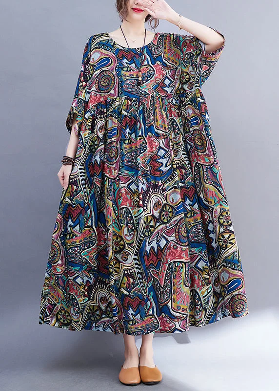 bohemian dressUnique Blue O-Neck Patchwork Holiday Maxi Dress Summer