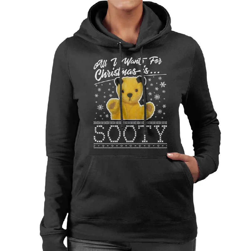 cool graphic hoodieSooty Christmas All I Want For Christmas Is Sooty Women's Hooded Sweatshirt