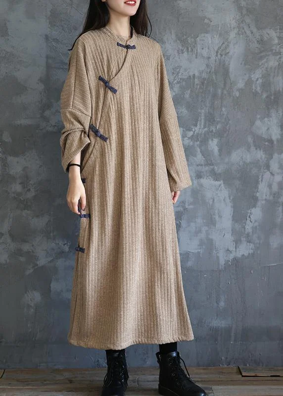 puff sleeve dressWomen stand collar Sweater fall dress outfit Vintage beige baggy sweater dress