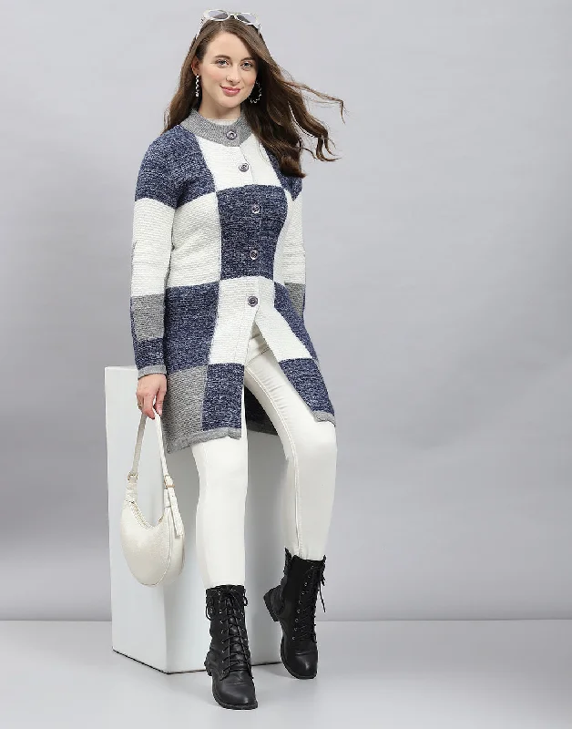 minimalist jacketWomen Multicolor Self Design Round Neck Full Sleeve Knitted coat