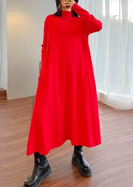 trendy wrap dressFor Spring high neck large hem Sweater fall dress outfit Refashion red Big sweater dresses