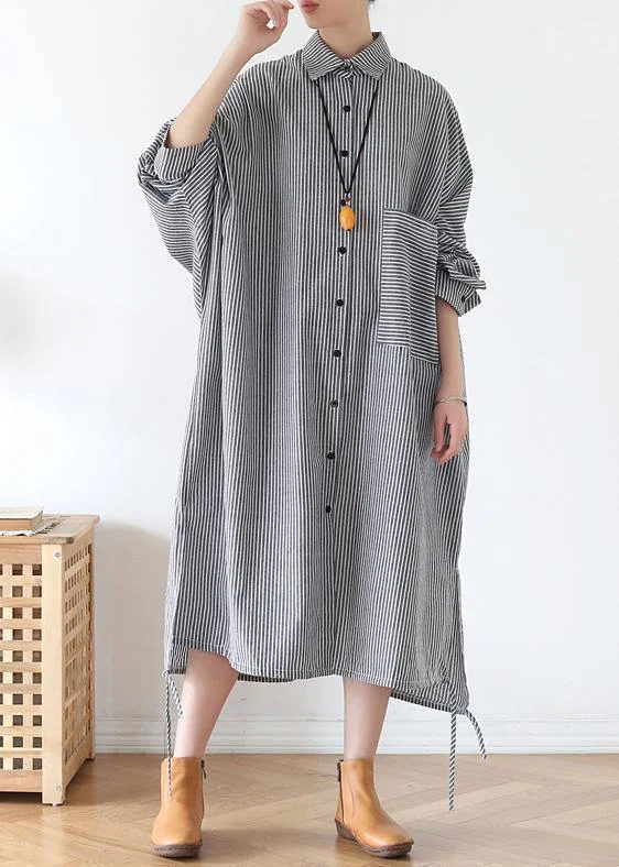 one-shoulder dressWomen lapel Batwing Sleeve fall tunic pattern Fashion Ideas black striped Plus Size Dresses