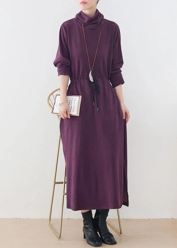 form-fitting dressElegant purple clothes For Women high neck drawstring Kaftan  Dresses