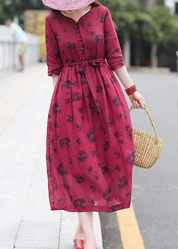 boho-chic dressChic v neck patchwork spring dresses design red print Dresses