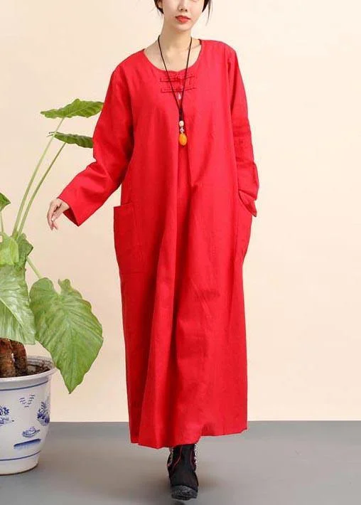 playful dressUnique Red Tunics O Neck Pockets Robe Spring Dresses