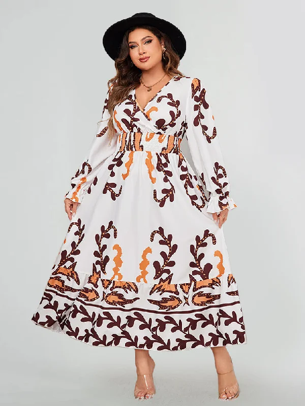 lace dressFloral Print Surplice Flounce Sleeve Dress