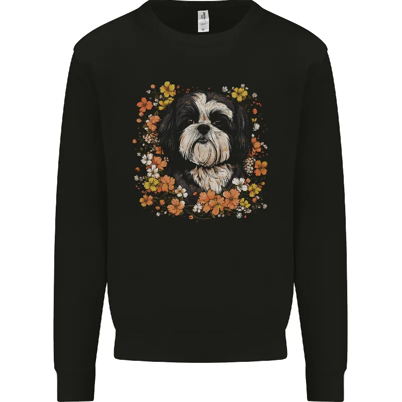 A Shih Tzu Dog Surrounded by Flowers Mens Sweatshirt Jumper