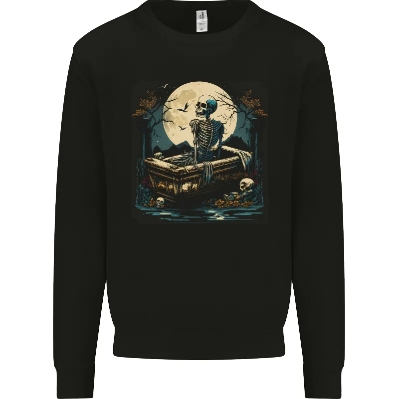 A Skeleton & Coffin in a Graveyard Halloween Mens Sweatshirt Jumper