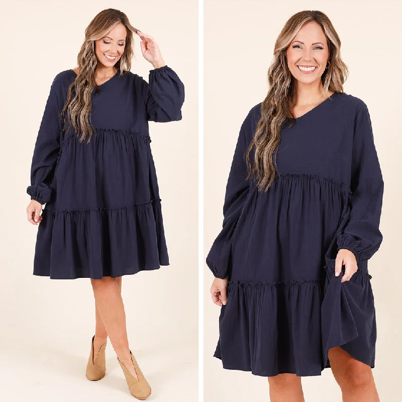 casual slip dressCharming Grace Dress, Navy