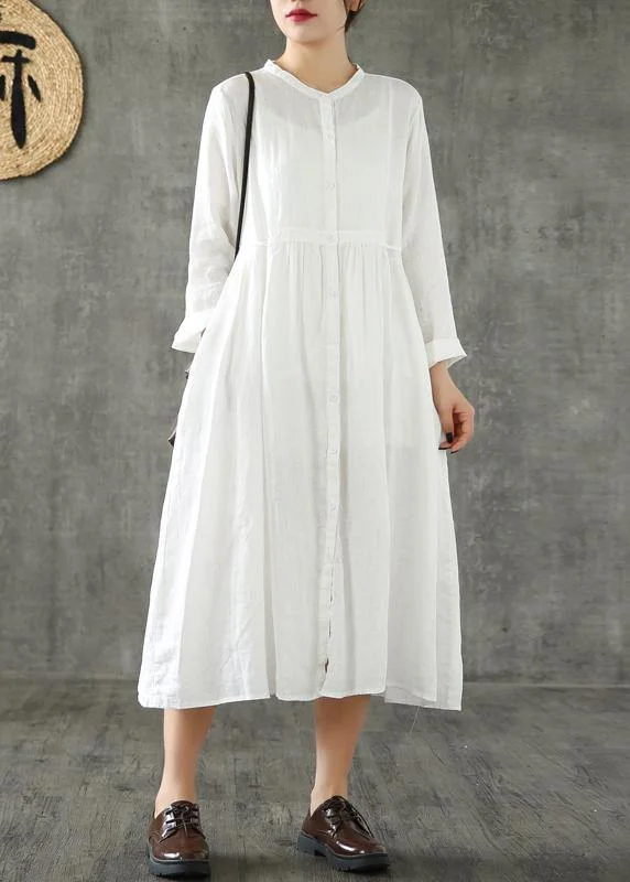 sleeveless dressStyle white linen clothes For Women Cinched pockets loose spring Dresses