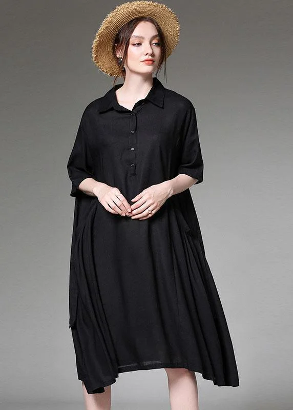 trendy wrap dressComfy Black PeterPan Collar Button Spring Party Dress Half Sleeve