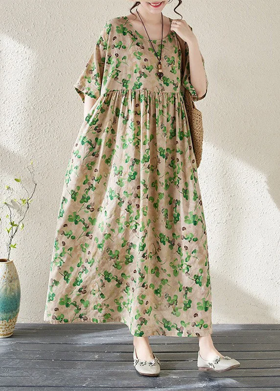 spaghetti strap dressGreen O-Neck Print Long Dresses Summer