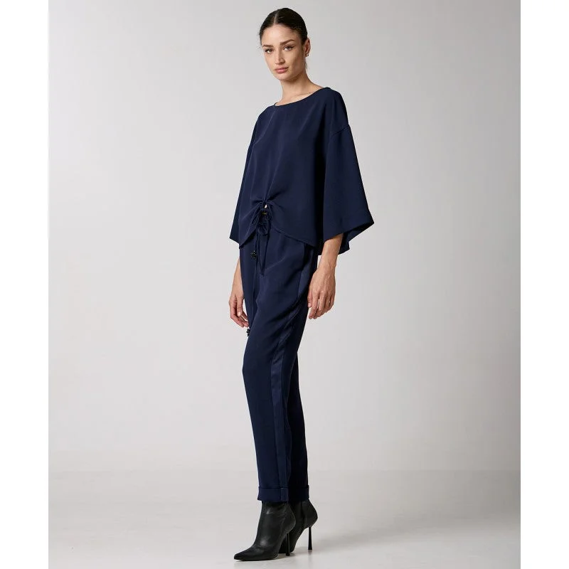 office dressAccess Fashion Navy Blouse With Drawstring & Gathering