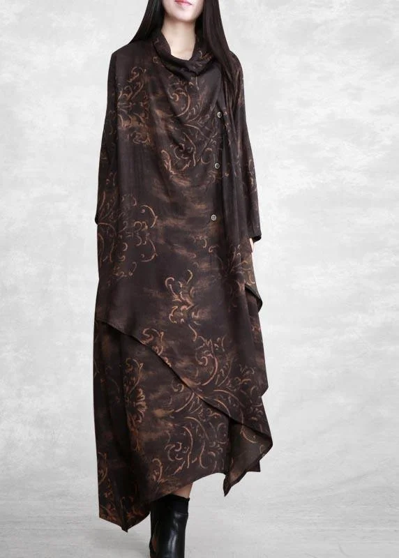 floral midi dressStyle Chocolate Print Tunic Asymmetric Kaftan Spring Dresses