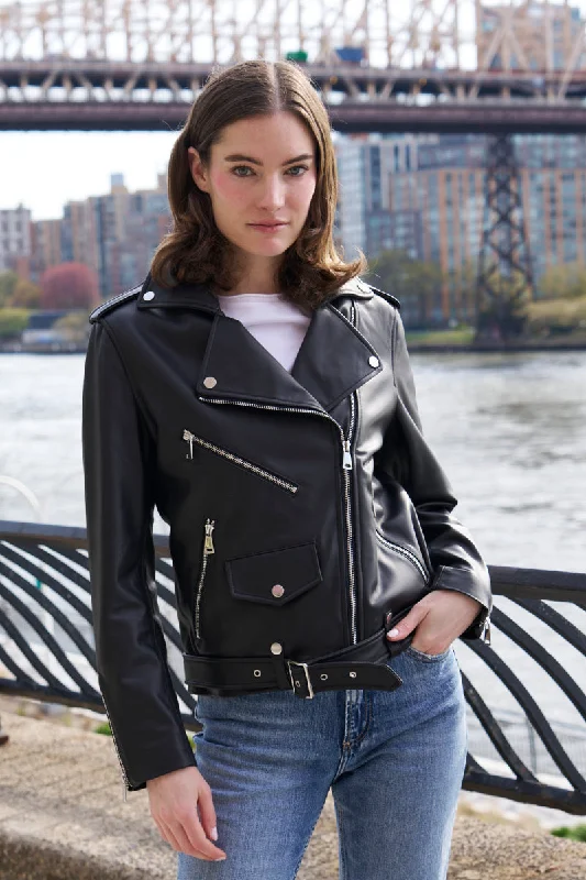 raincoat#422 Belted Leather Biker Jacket Special $295