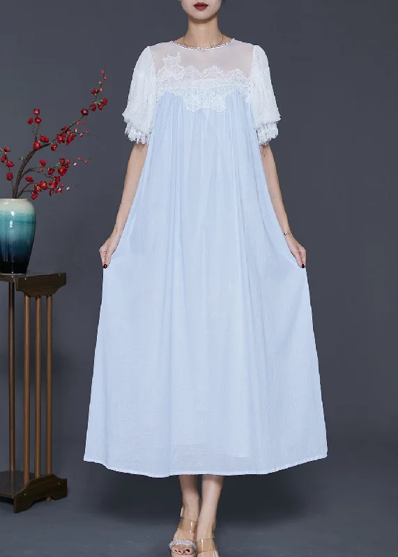 modern dressBeautiful Sky Blue Embroidered Patchwork Chiffon Vacation Dresses Summer