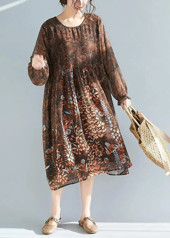 cocktail dressVivid O Neck Cinched Summer Tunic Catwalk Chocolate Print Plus Size Dresses