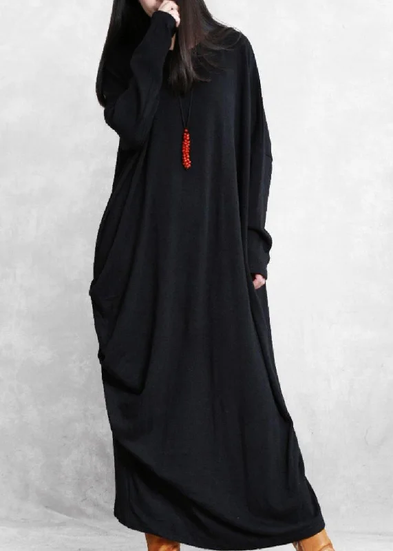 wrap-around dressSimple black cotton clothes asymmetric cotton robes wild Dress